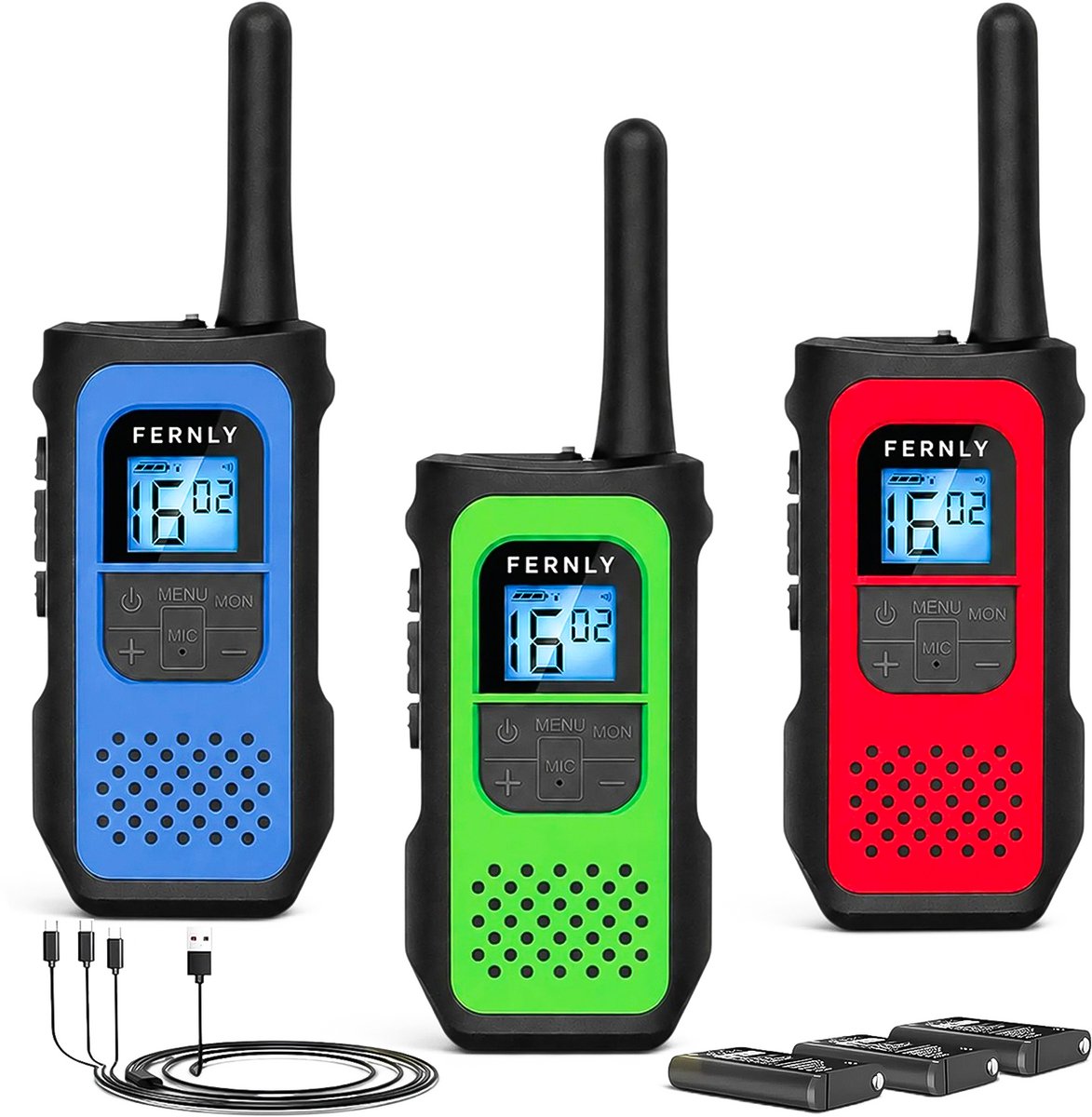 FERNLY Walkie talkie - set van 3 - voor Kinderen & Volwassenen - Oplaadbaar