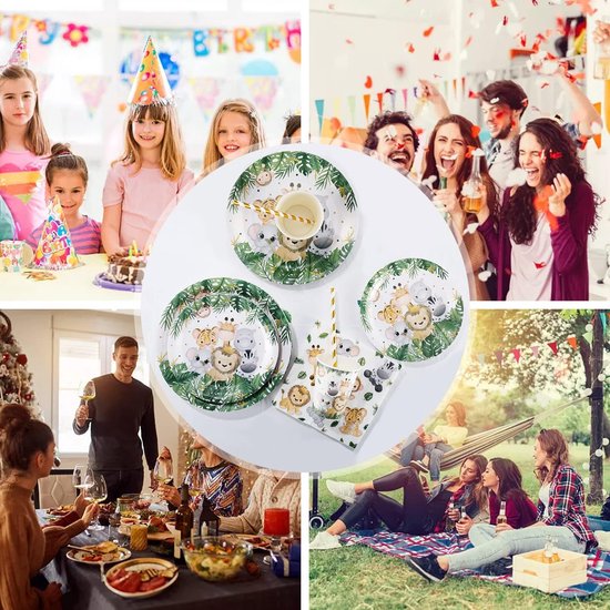 Safari Partyserviesset, wegwerpserviesset voor jongens, 100 stuks papieren borden, bekers, servetten, rietjes voor Wild One, kinderverjaardag, decoratie, babyshower — afbeelding 5