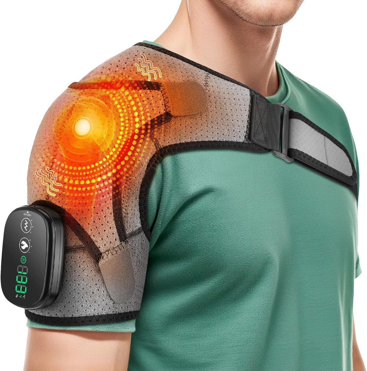 Verwarmde schouderbrace voor dames en heren, schoudermassager schouderverwarmingskussen voor nek en schouder diepe problemen