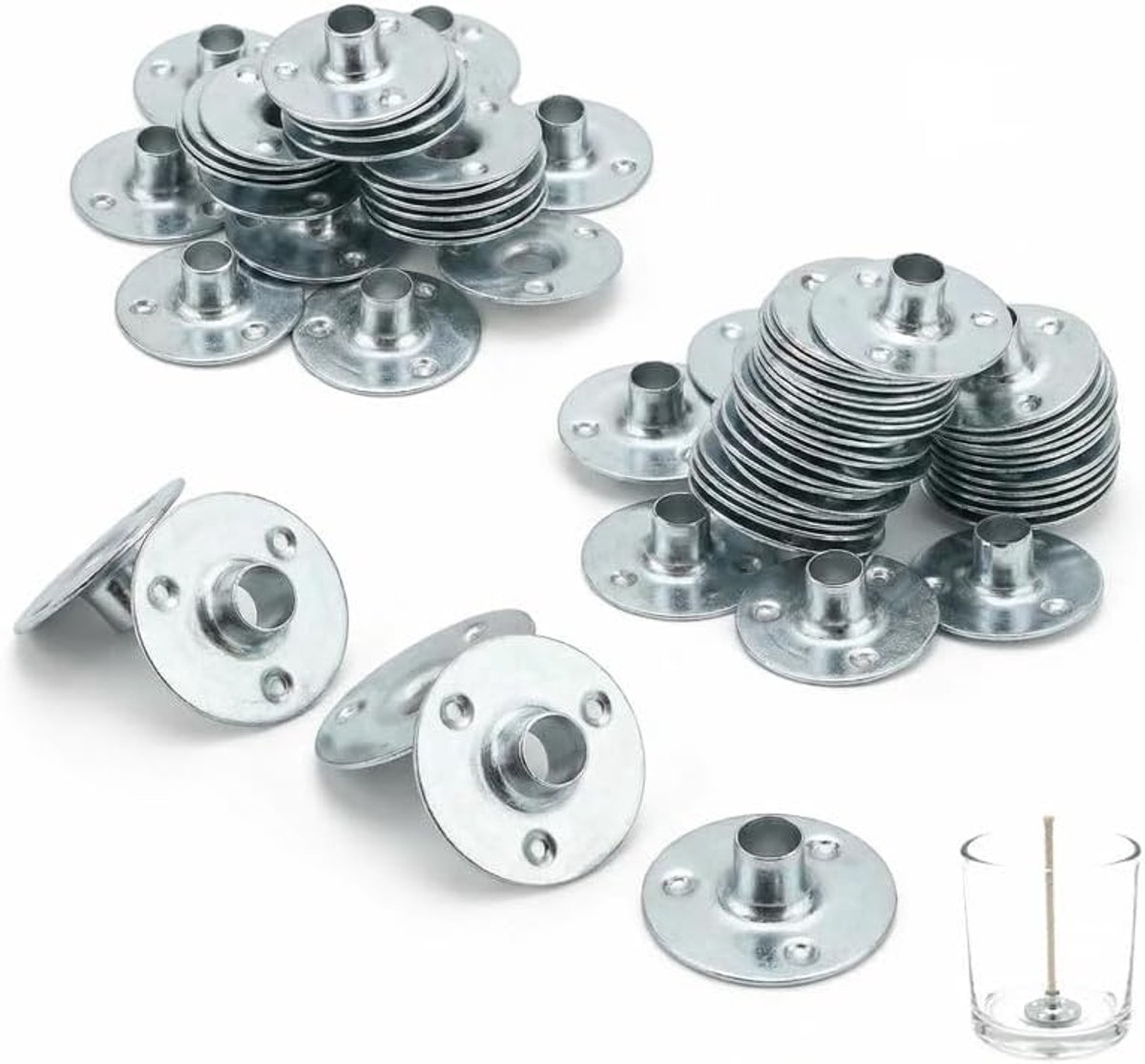 200 stuks metalen kaarslonthouders, ronde lontvoeten voor het maken van kaarsen, lonten voor theelichtjes, kaarsenaccessoires, lontbasen voor zelfgemaakte kaarsen, wikkeltabs, lonthouders om kaarsen