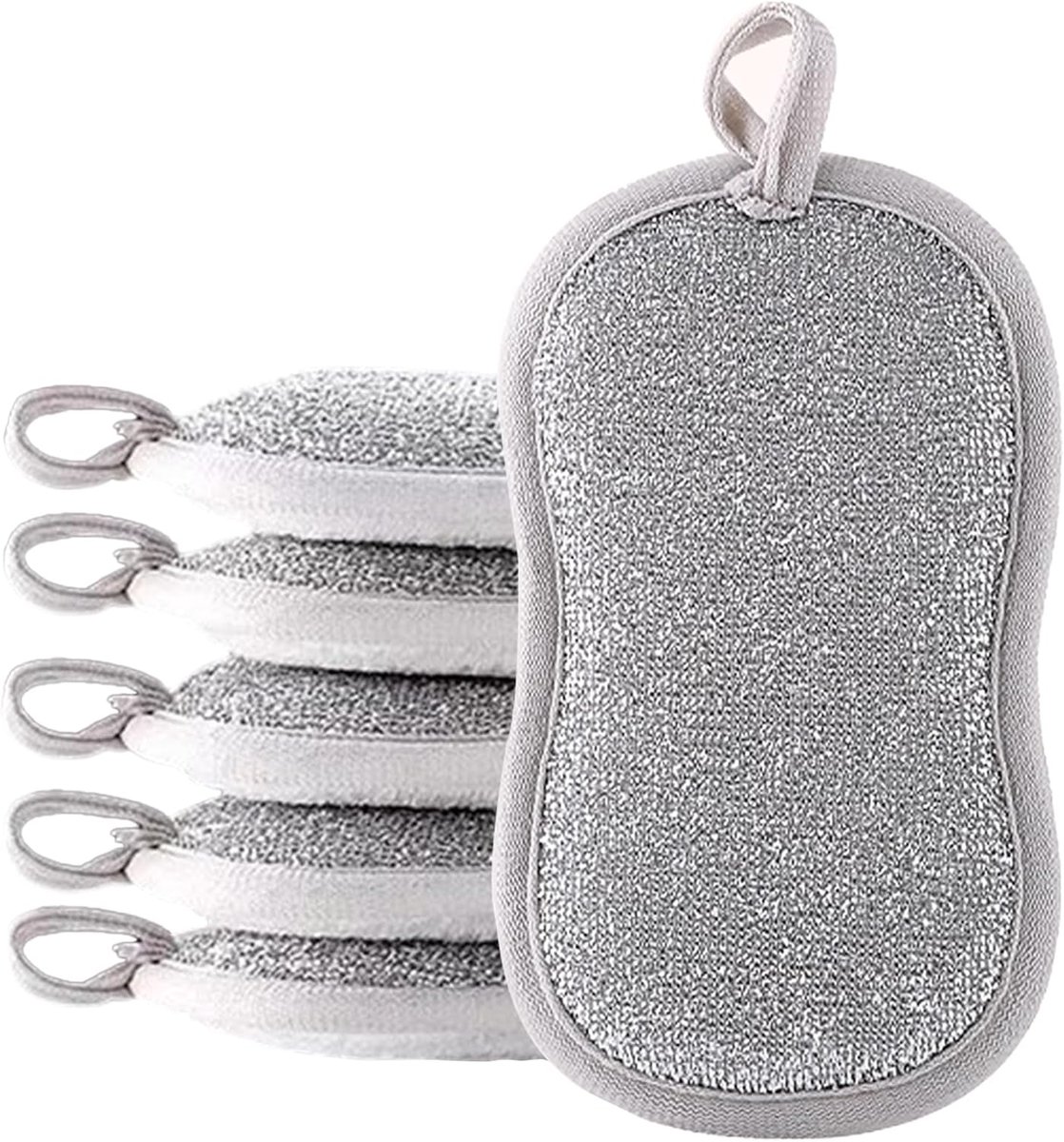 Spons & keukenspons, herbruikbaar, groot formaat reinigingsspons met microvezel, voor huishouden, keuken, gootsteen, servies, badkamer, 6 stuks (16 x 9 cm)