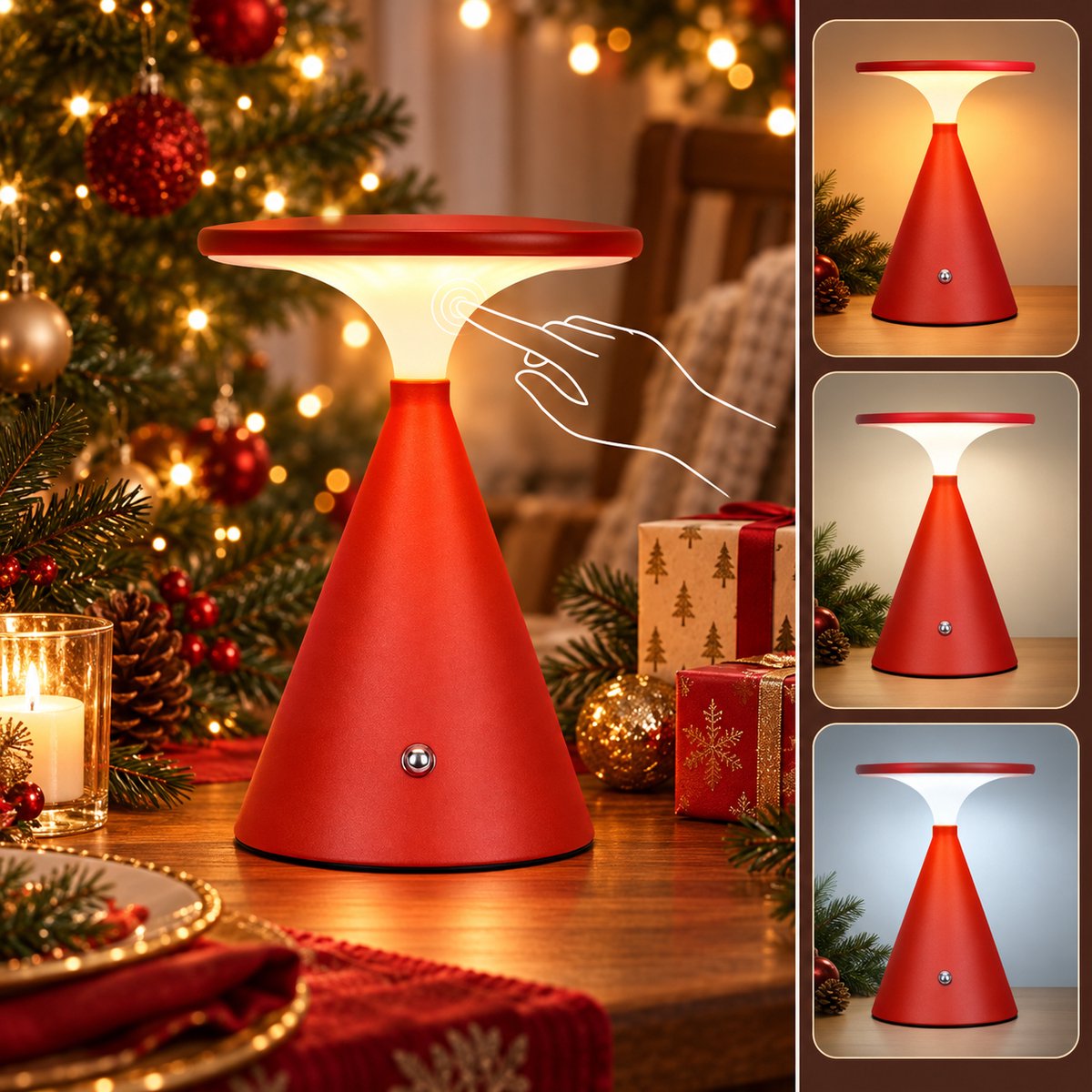 Lapamax Draadloze Tafellamp Oplaadbaar voor Binnen&Buiten - 4000mAh Accu & USB-C-Nachtlampje met Touch - Bedlamp met 3 Kleurtemperaturen &Geheugenfunctie -Traploos Dimbaar- voor Slaapkamer, Leeshoek, Veranda en Terras -Rood -1 Stuk