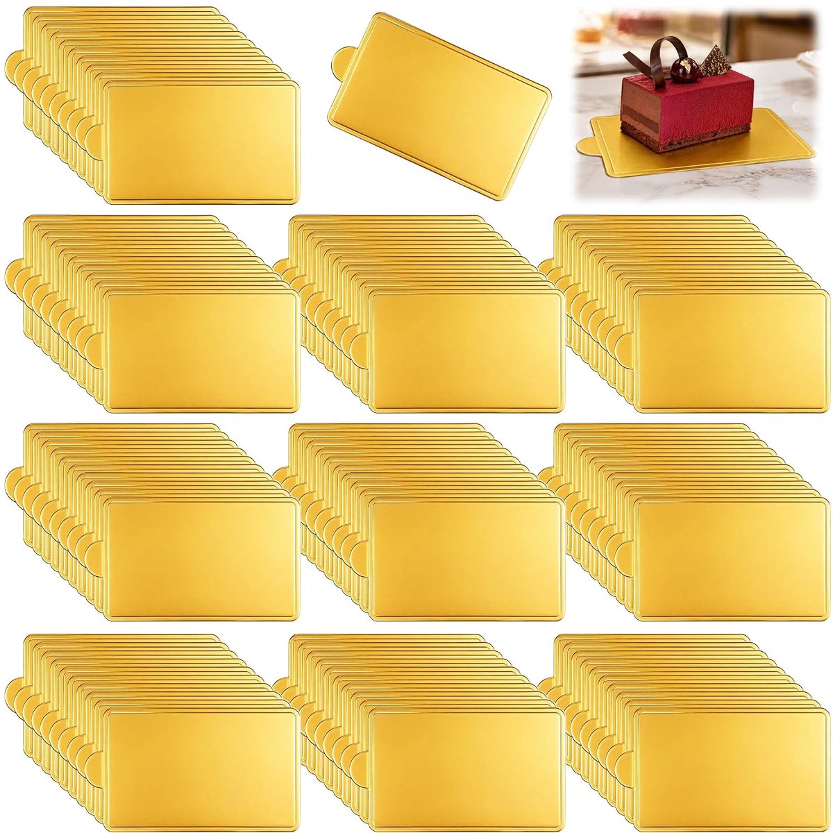 100 Stuks Taartbord Rechthoekig Goud, 10x6cm Mousse Taartplateau Van Karton