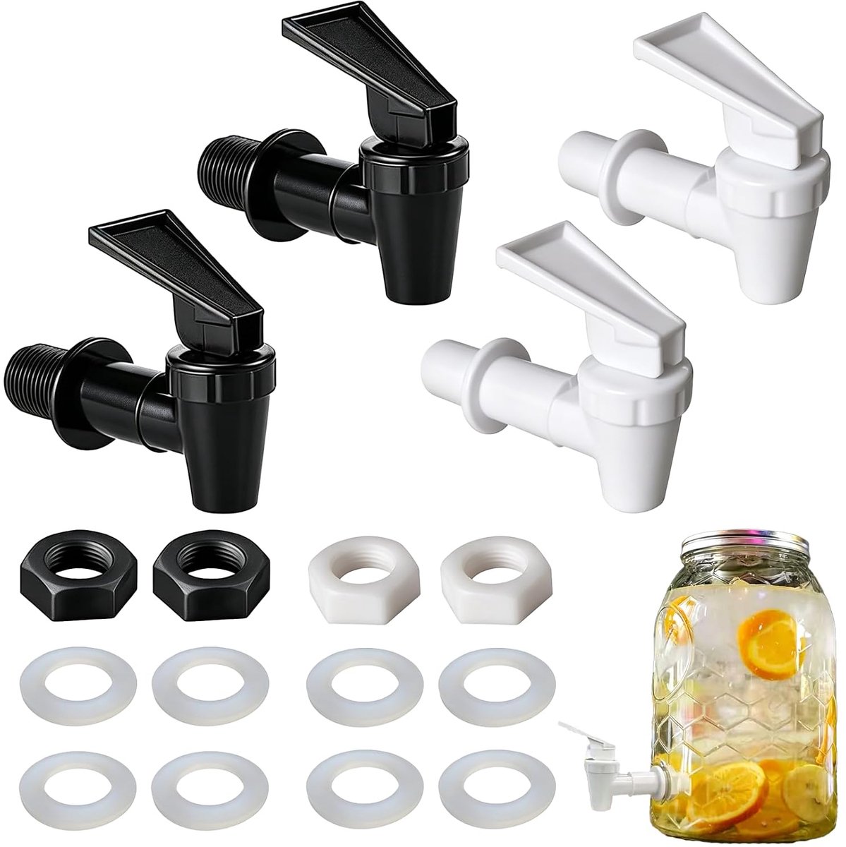 4 stuks vervangende kraan voor drankdispenser, geschikt voor warme en koude dranken, sappen, bier, koffie, glazen containers, water enz. Verkrijgbaar in zwart en wit