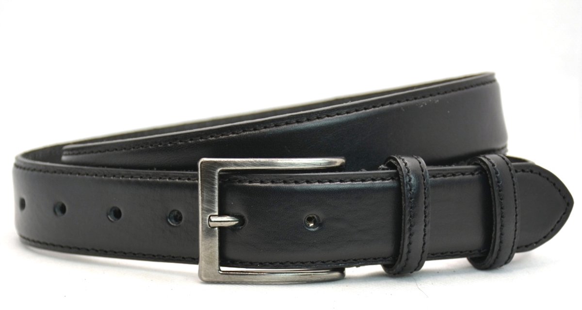Heren Riem volnerf Leer zwart - 3.5 cm Breed - Broekriem - Nette Riem - Zwarte Pantalon Riem - Maat: 95 / Totale lengte 110 cm - Echt Leer