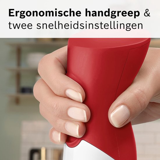 Verte - Staafmixer - 450 W Motor - Twee Snelheidsstanden - Hakmolen - Garde En Mengbeker - Wit/Rood van Verte — afbeelding 2