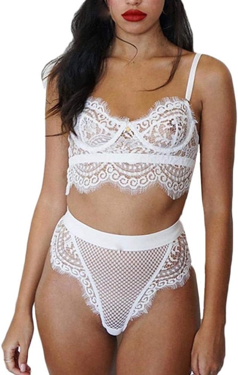Lingerie voor dames sexy nachthemd lingerie nachtkleding Kant met stringSexy Lingerie Vrouwen Sexy Bh Set Kant Borduurwerk Set Halter Bh Hollow Set Dames Nachtkleding Ondergoed