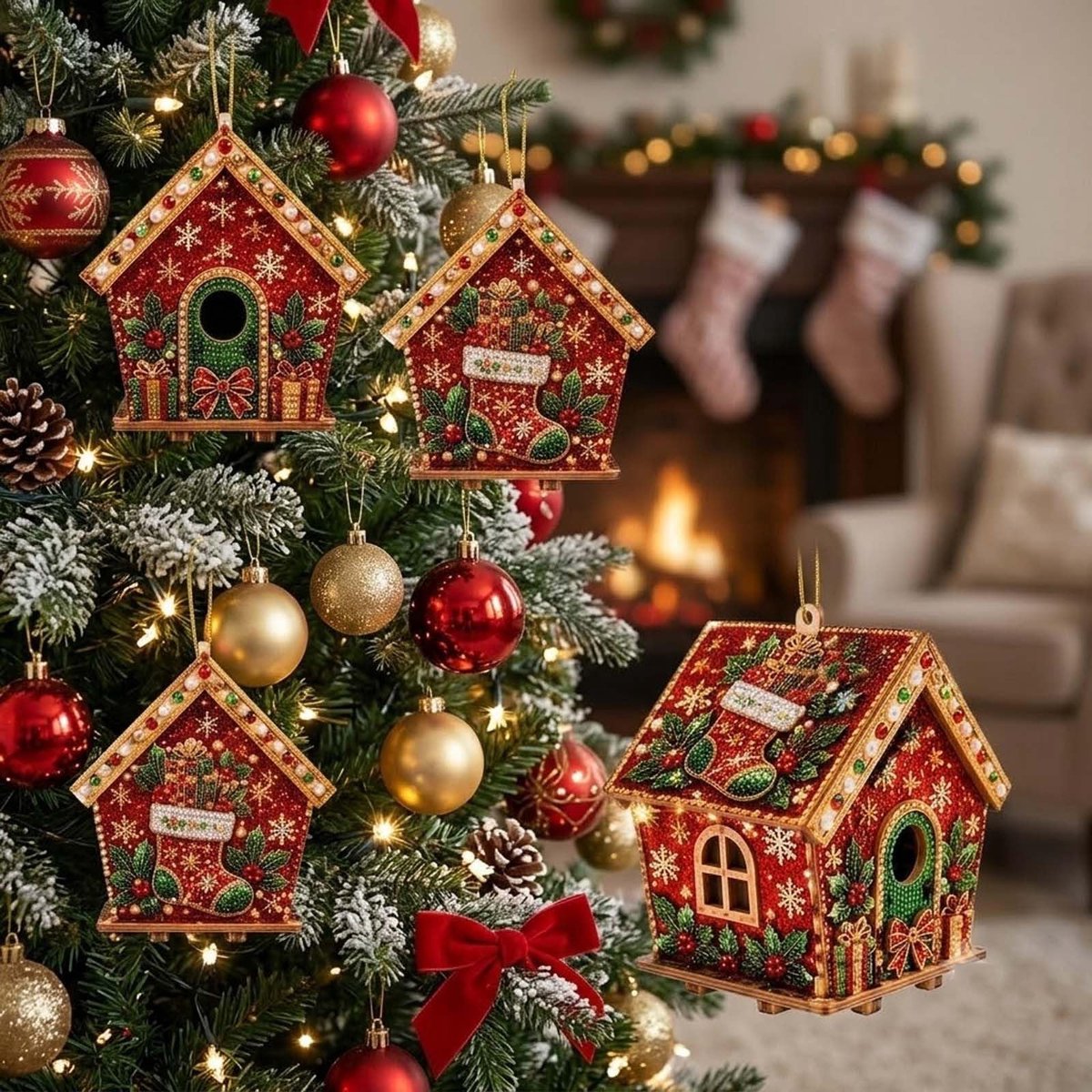 Namajunas - 3D Houten Huis Diamond Painting set - Parels - Diamond Painting Volwassenen & Kinderen - Met Diamond Painting Accesoires - Creatief Knutselen - Knutselpakket - Kerstboomversiering - Kerstversiering Decoratie Binnen - Cadeau - Kerstkous – foto 4