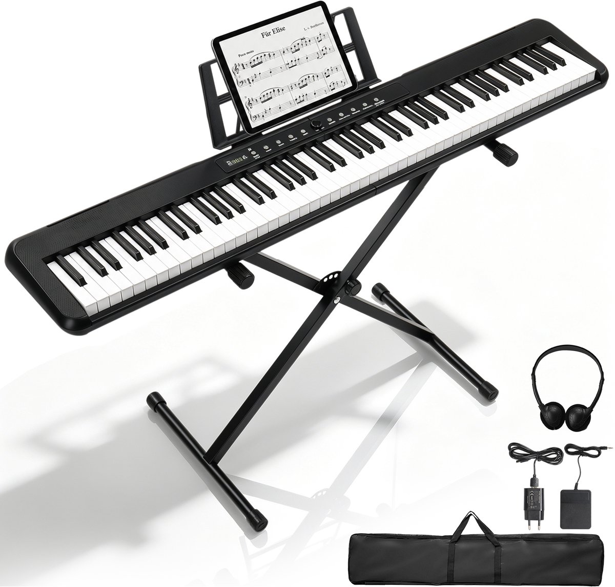 LEADZM Elektronische piano-keyboard- 88 toetsen - MIDI USB - 2000+ geluiden en ritmes - X-standaard + pedaal