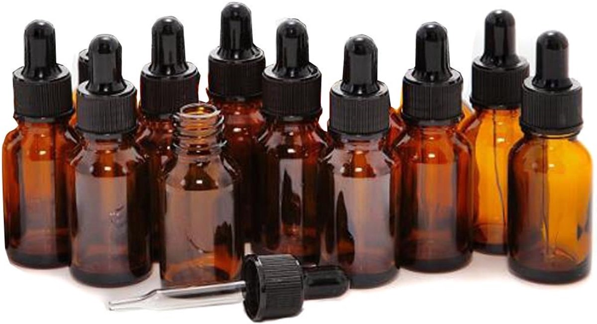 12 Stuks Hervulbare 10ML Amber Glazen Druppelaars Essentiële Olie Flessen Aromatherapie Cosmetica Elite Vloeibare Container Pot Houder Met Glazen Oogdruppelaar en Zwarte Caps