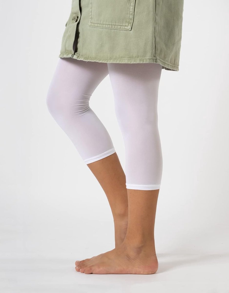 2 PAIRS X MEISJES CROPPED LEGGINGS SEMI OPAQUE | CAPRI VOETLOZE TIGHTS | 40 DEN | WIT, ZWART | 4 TOT 14 JAAR | ITALIAANSE HOSIERY (4/6 JAAR, WIT)