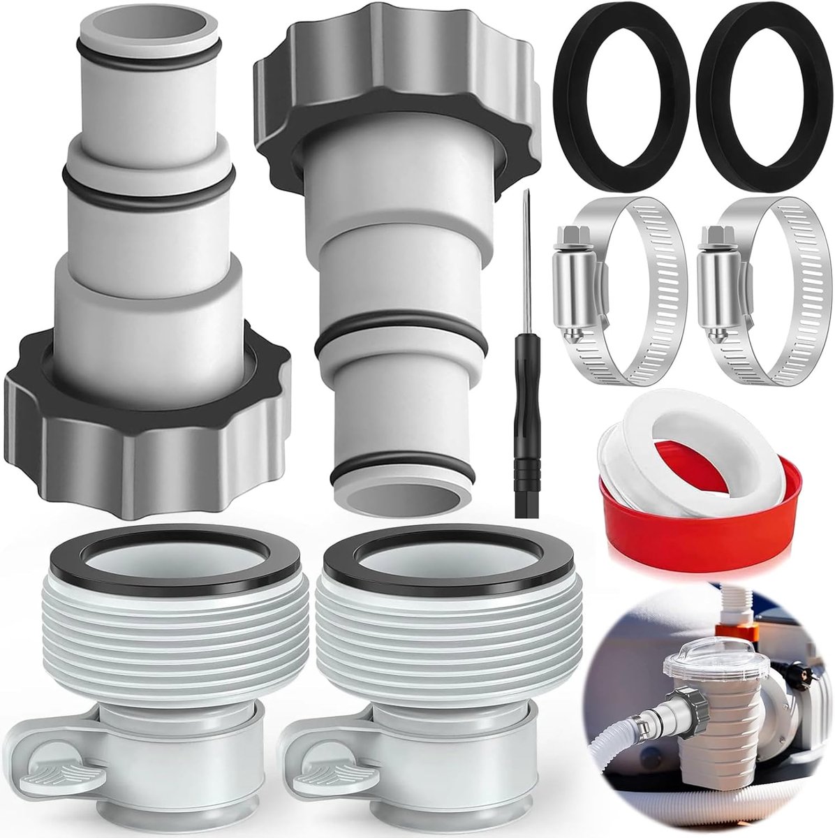 Amzeeniu 4 stuks zwembadslangadapters, 32 mm naar 1,5 inch / 38 mm, voor pomp, filter en reserveonderdelen, zwart - ShopVlot