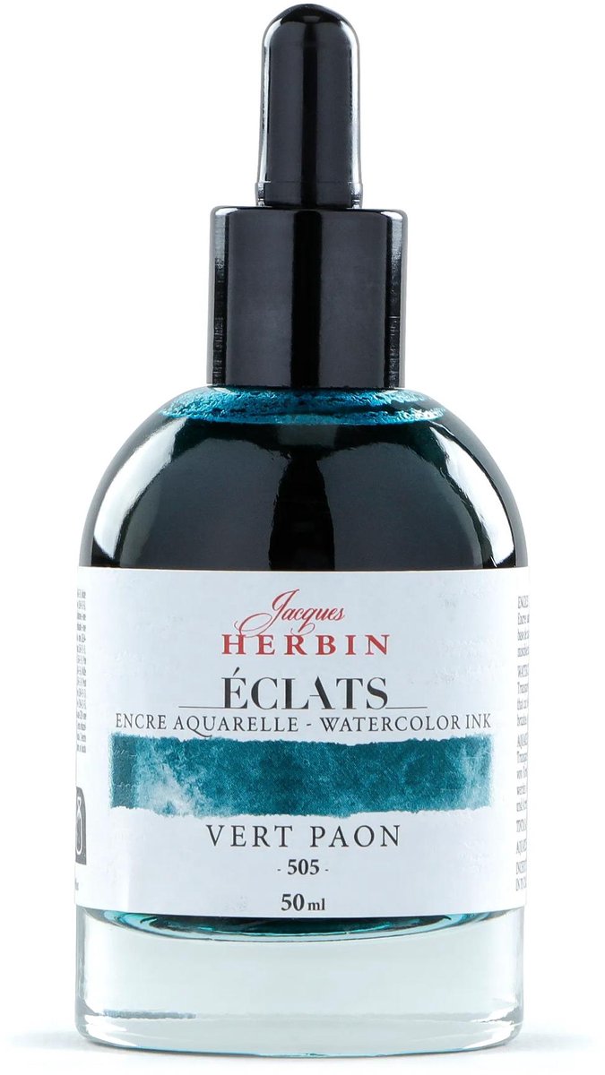 Jacques Herbin Éclats – Aquarel Inkt – Vloeibare Aquarelverf – Pauw Blauw – 505 – 50 ml