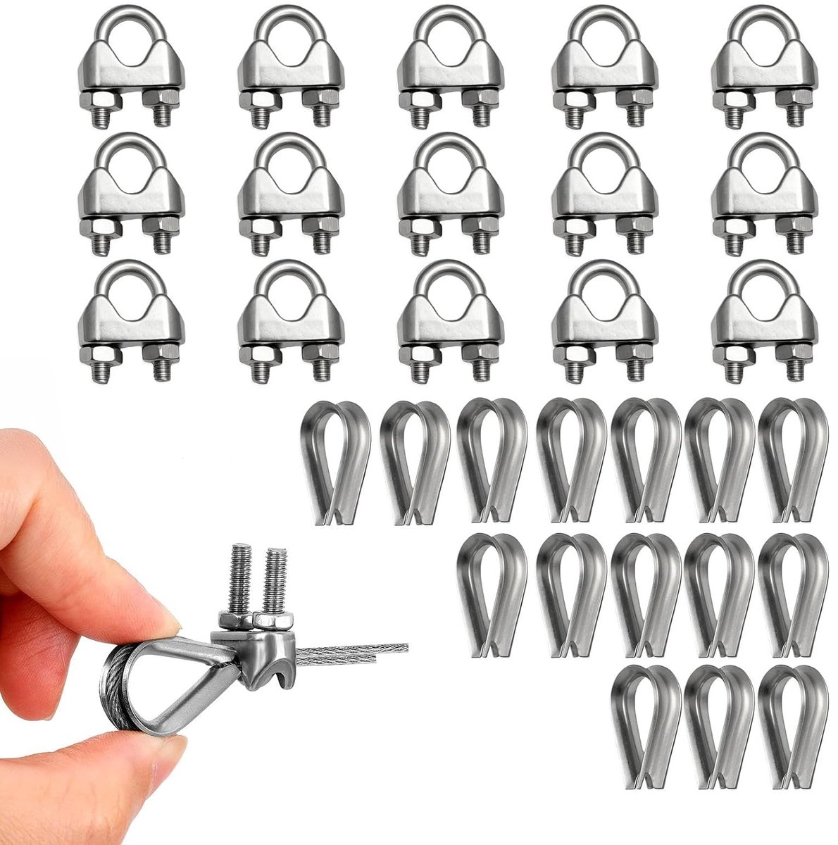 M4 kabelklemmen 15 sets - U-vormige roestvrij staal - voor 4 mm stalen kabels - snel en eenvoudig te bevestigen - ShopVlot