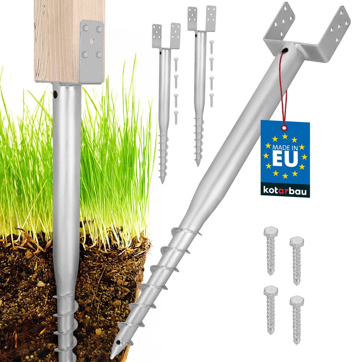 KOTARBAU® Paalhouder - Inschroefbare Paalhouder - Paalvoet 150 x 720 mm 2 st. Gegalvaniseerde Paalhouder - Paalsteun - Schroeffundering - Inschroefbare Paalhuls voor Schuttingpalen en Houten Balken