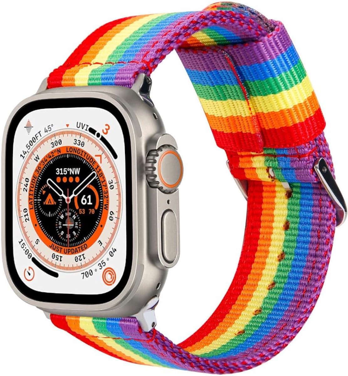 Strap Compatible with Apple Watch Pride Rainbow Nylon - ShopVlot