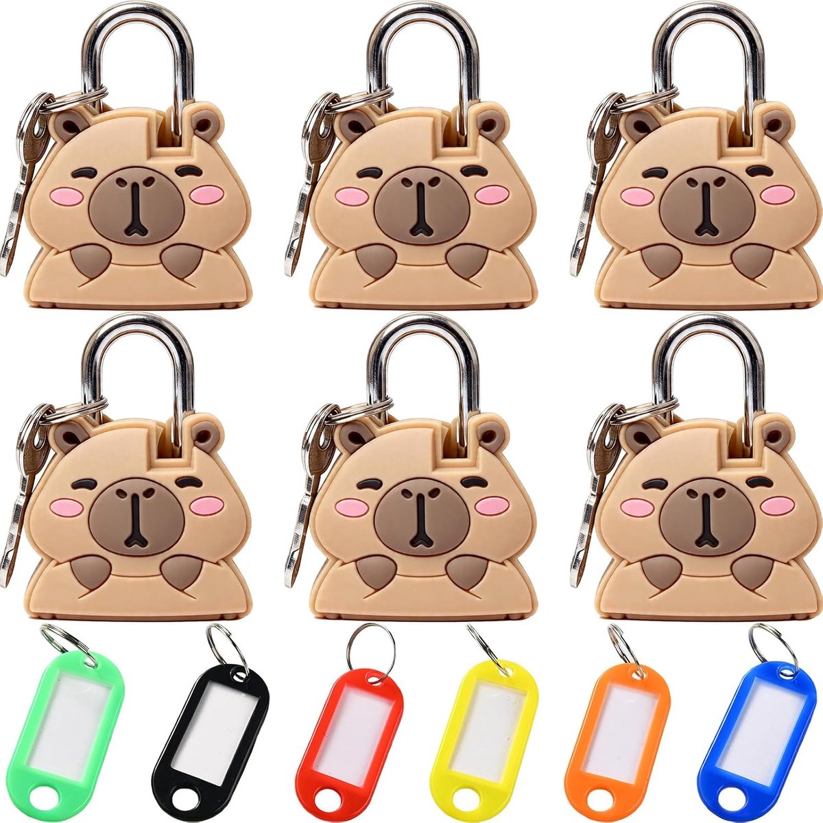 12-delige hangslotenset - schattige Capybara motieven - met sleutels - ideaal voor koffer en kast - ShopVlot