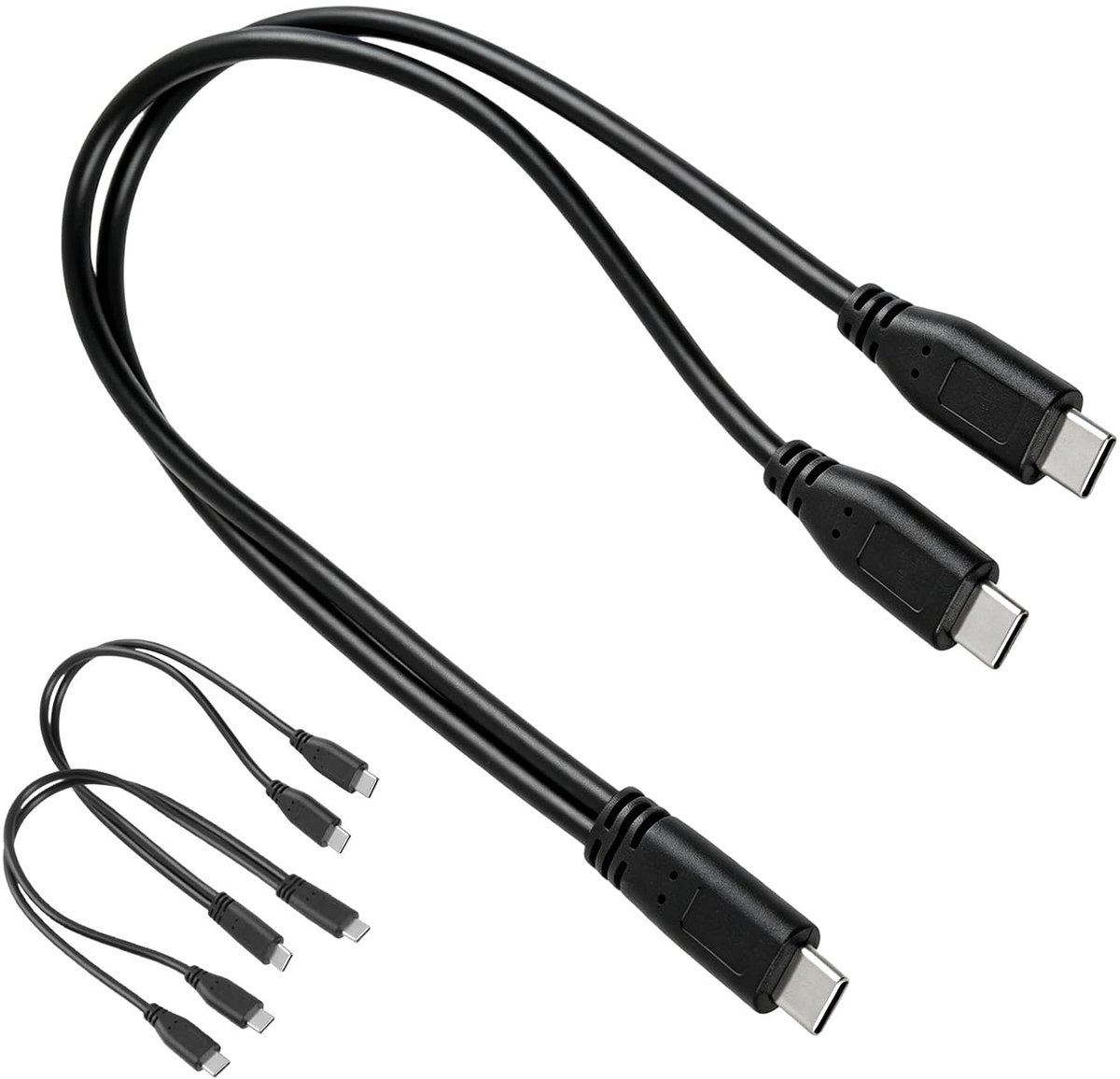3 stuks USB-C naar USB-C-kabel, dubbele USB-kabel, oplader met meerdere punten, 30 cm, 5 V/3 A, USB-C 3-in-1 splitter - ShopVlot