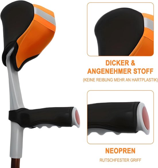 Comfortabele Steunpads voor Onderarmen, Set van 4, Voor Wandeloefeningen, Bescherming tegen Druk en Wrijving voor Ellebogen en Bovenarmen, Zwart en Oranje — afbeelding 5