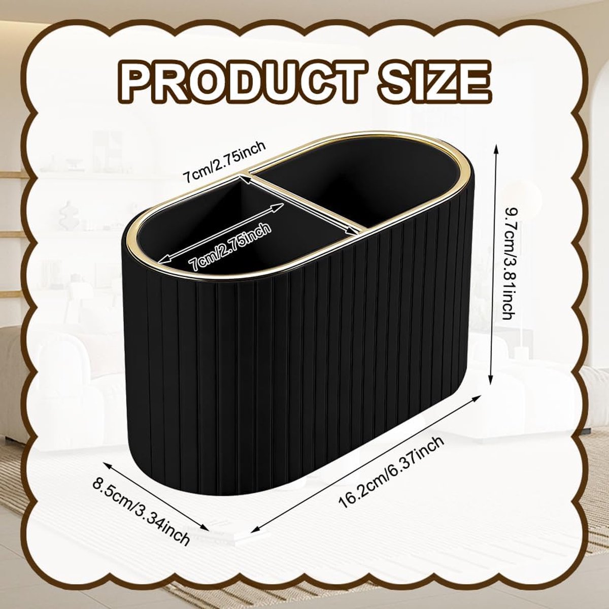 SnelShoppen - Oval Pen Holder Desk Organiser met 2 Compartimenten - PU Leren Pennenhouder voor Bureau, School, Thuis - Zwart