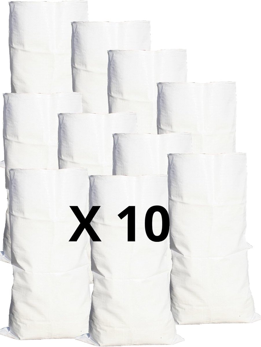 SnelShoppen - 10 Herbruikbare Gravate Bags 55 x 95 cm - Witte Polypropyleen Bouw- en Tuinafvalzakken - 55 kg Capaciteit - Ideaal voor Tuin, Bouwplaats