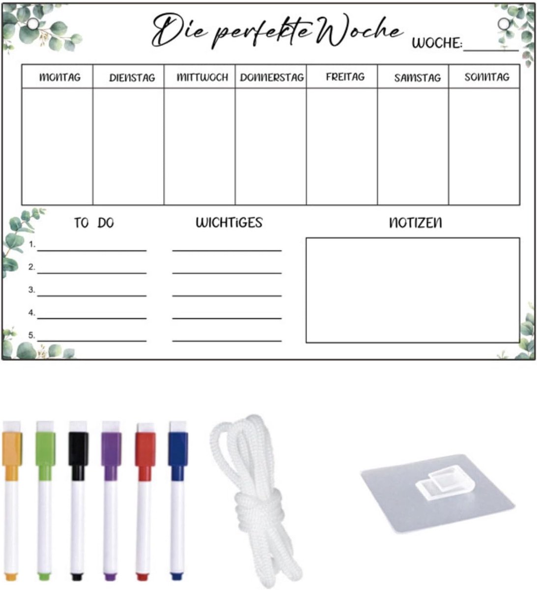 SnelShoppen - Wipe Clean Weekly Planner Acryl 30x20 cm - Herbruikbare Familie Planner met 6 Whiteboard Pens - Perfect voor Kantoor, School en Thuis