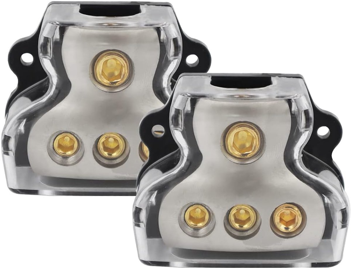 SnelShoppen - 3 Way Power Distribution Block 1x 0 Gauge In/3 x 4 Gauge Out voor Auto Audio, Roestvrij Staal, 2 Stuks, Eenvoudige Installatie, Duurzaam