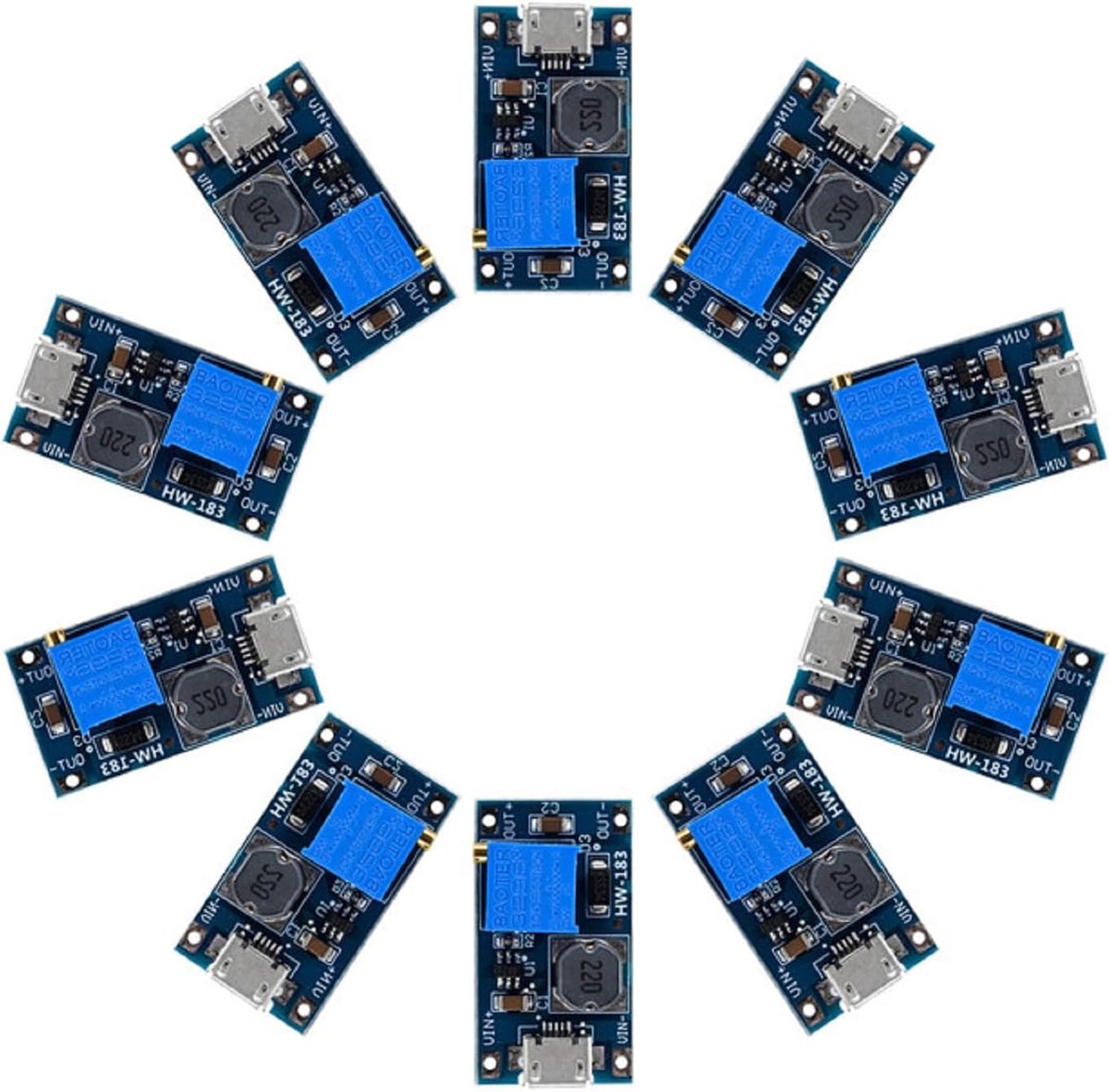 Boostmodule DC-DC 10PCS - Verstelbaar 2V-24V naar 5V-28V - 2A Vermogen - Ideaal voor USB toepassingen - ShopVlot