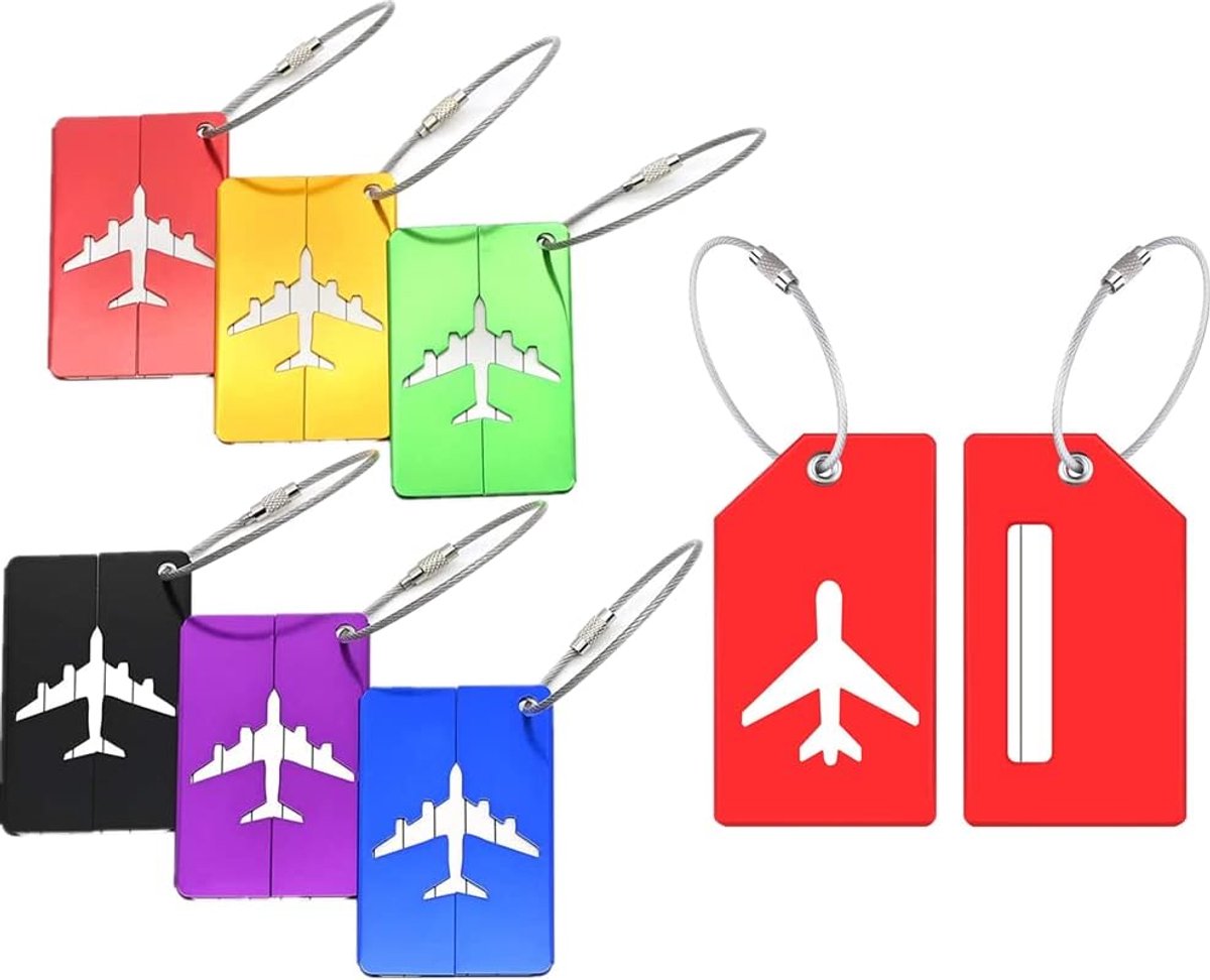 SnelShoppen - 6 Stuks Koffers Labels + 2 Stuks Silicone Bag ID Labels voor Snel Vinden van Reisbagage, Koffers, Stevige Rood Kleur, Ideaal voor Reizen