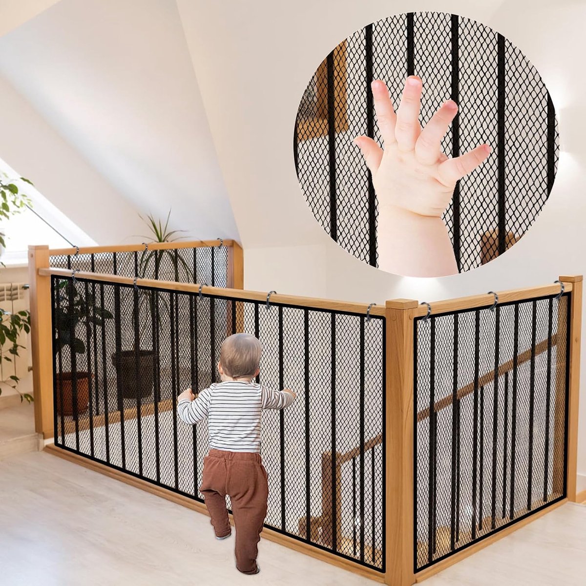 SnelShoppen - Baby Safety Net voor Balkon en Trap, 300 x 90 cm, Zwart, Stevige Nylon Bescherming voor Kinderen en Huisdieren, Waterproof en Weerbesten
