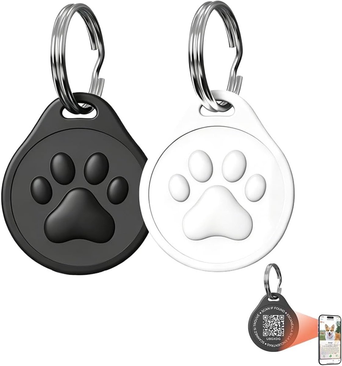 SnelShoppen - 2 Pcs Anti-Loss Hond Accessoires met QR Code Hond Tag met Gravure, Slimme Pet Tag, Zwart + Wit, Geschikt voor Honden en Katten