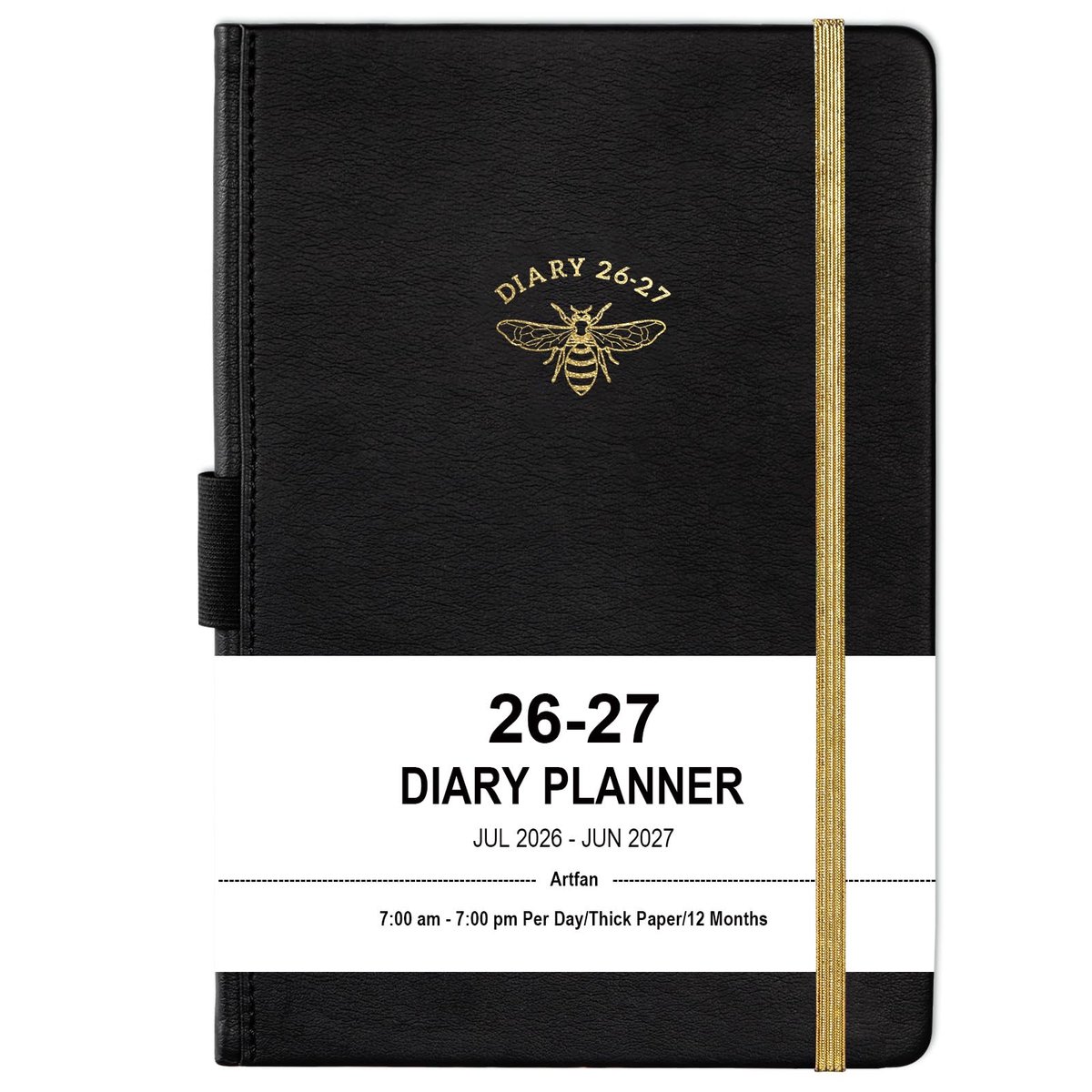 SnelShoppen - Dagboek 2026-2027 A5 Dag per Pagina, Productiviteit Planner met Maandelijkse Tabbladen, Zwart Gebonden, 14,5 x 21 cm, Ideaal voor Organi