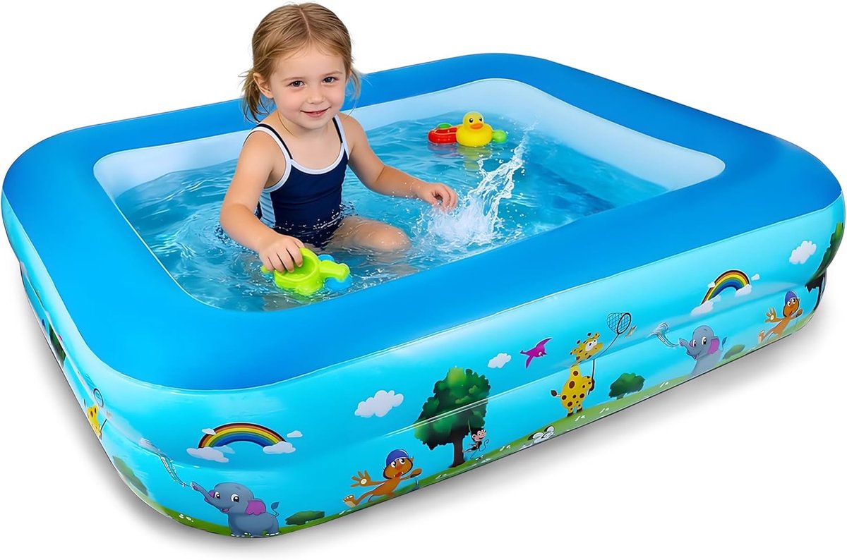 SnelShoppen - Rechthoekig Opblaasbaar Kinderzwembad 120 cm - Draagbaar PVC Badje voor Binnen en Buiten - Perfect voor Tuin, Balkon en Strand - Veilig
