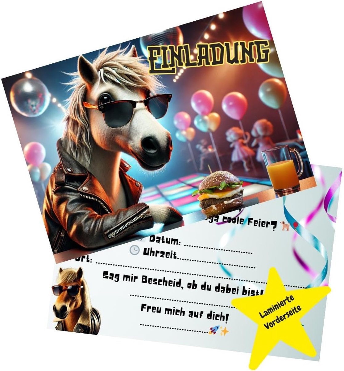 SnelShoppen - Kinderverjaardagsuitnodigingen Dieren - 10x Grappige Uitnodigingskaarten DIN A6 voor Jongens en Meisjes (Paard) - Kleurvol & Persoonlijk