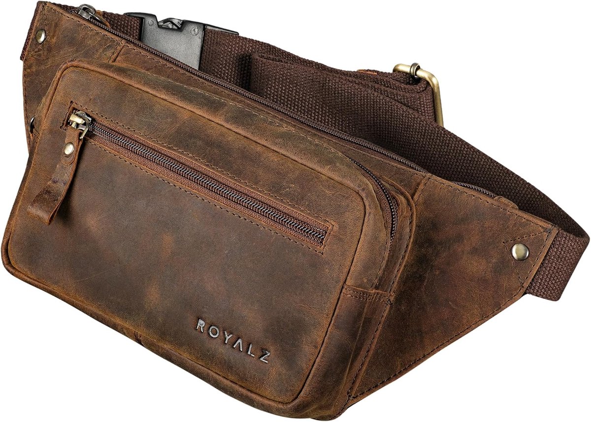 SnelShoppen - Vintage Leer Heuptas Unisex - Buideltas voor Mannen en Vrouwen - Rugtas - Crossbody Bag - Ideaal voor Feest, Camping, Vrije Tijd, M