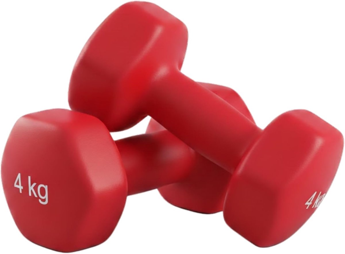 SnelShoppen - Dumbbells Set van 2 - Vinyl Dumbbells 0,5/1/2/3/4/5 kg - Comfortabele Grip - Rood - Ideaal voor Thuis Workout en Fitness