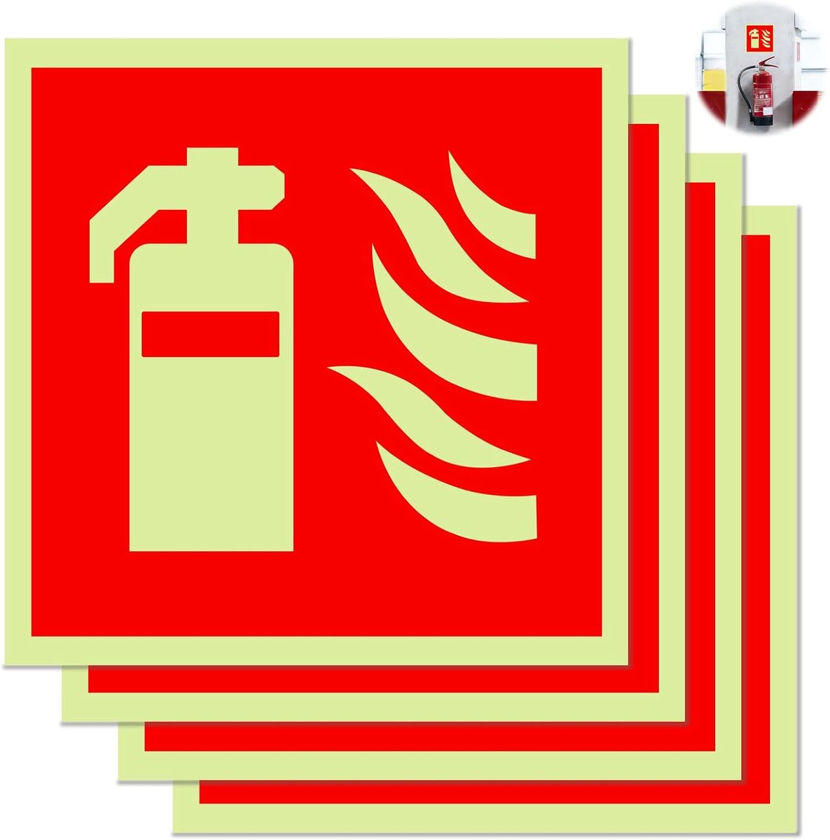 SnelShoppen - Zelfklevend brandblusbord (6 stuks) - Brandveiligheid voor thuis, kantoor, camping, keuken - Makkelijk te bevestigen - 30x30 cm