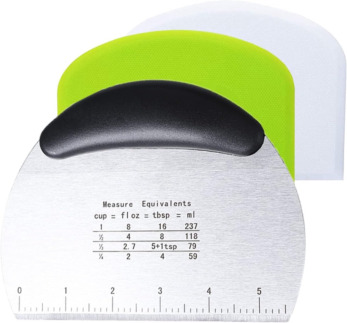 SnelShoppen - RVS Deegsnijder, Deegschraper, Silicone Spatel Set 3 Stuks voor Cake, Pizza, Brood, Keuken Benodigdheden, 16x12 cm, 12x9.5 cm, Wit en Gr