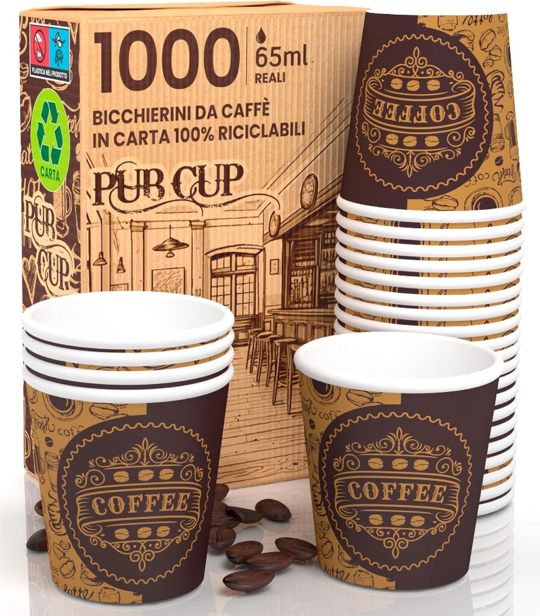 PubCUP 1000 Pieces Coffee Paper Cups 65ml Eco-Friendly Biodegradable Small Disposable Asport Hot Drinks - ShopVlot