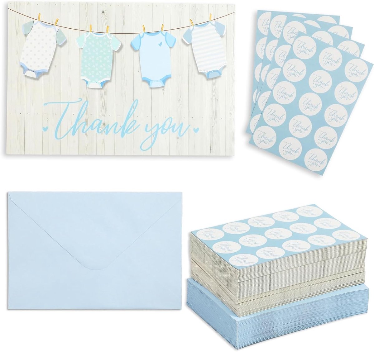 Bedankkaarten Baby Shower Jongens - 60 Stuks - Inclusief Enveloppen en Stickers - Persoonlijk je boodschap versturen - ShopVlot