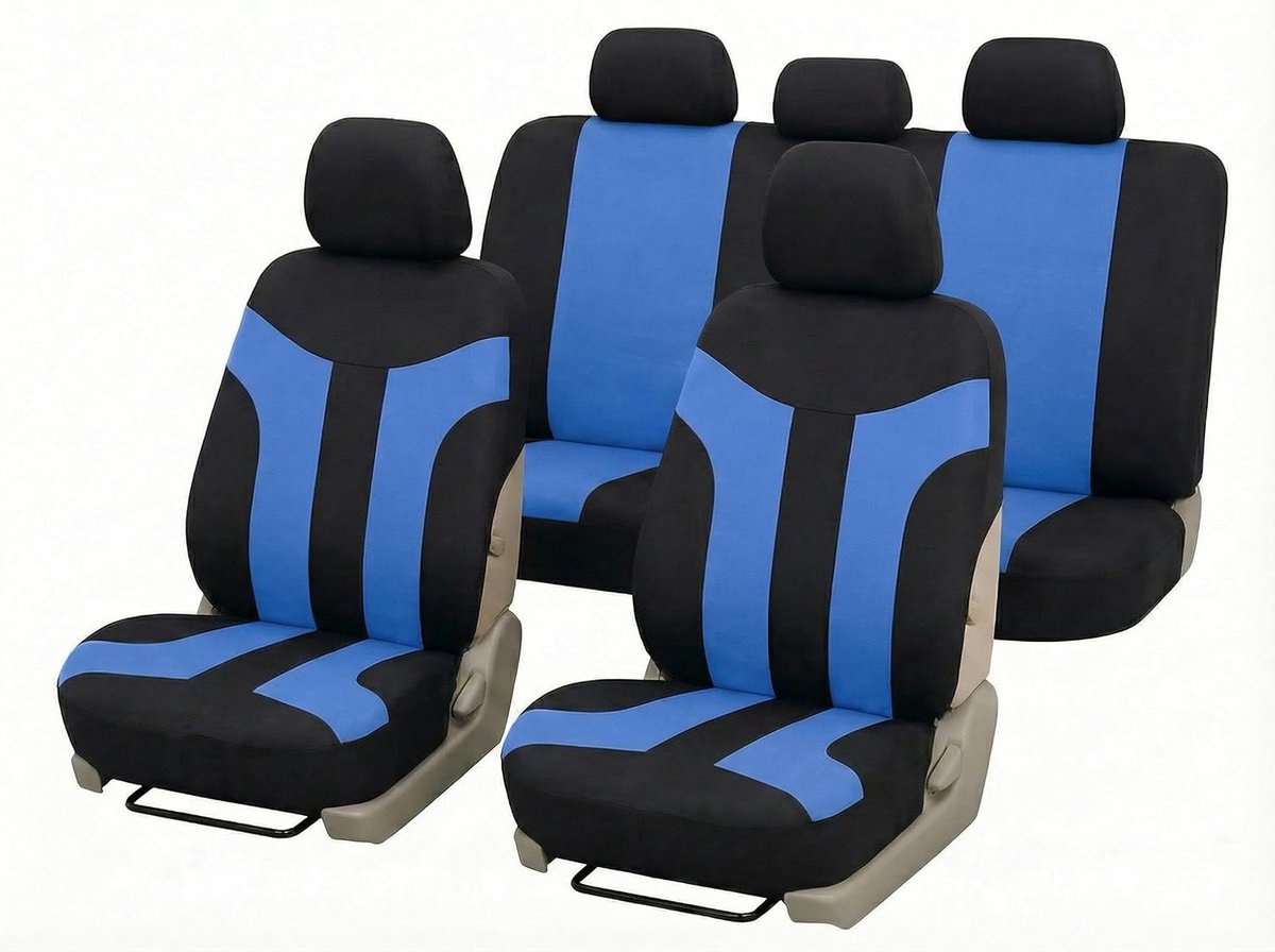 Zitbeschermers auto universeel - blauwe polyester - set voor voor- en achterbank - bescherming van autostoelen - ShopVlot