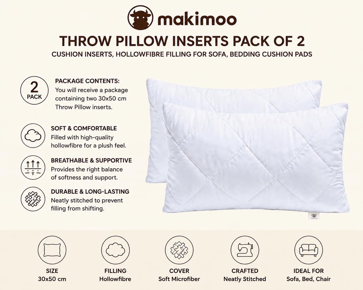 Hoofdkussen set van 2 stuks - 30 x 50 cm - polyester vulkussen - ideaal voor bed en bank - ShopVlot