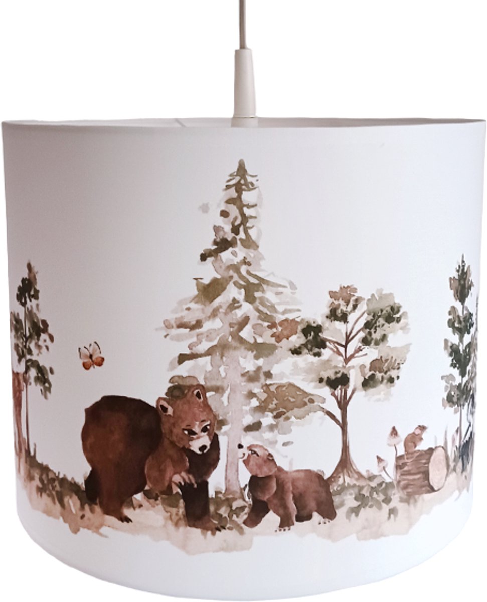 Hanglamp Bosdieren aquarel-verlichting-kinderkamer decoratie-bosdieren-incl pendel-beer-hert-kinderkameraccessoires