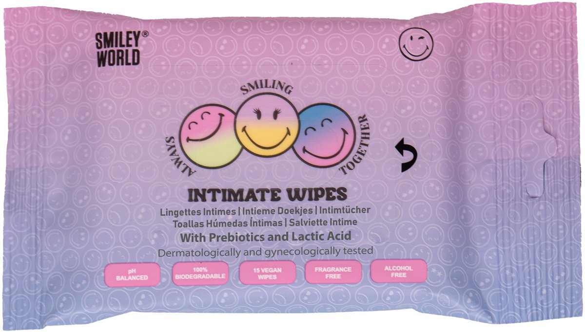SmileyWorld® – Vochtige Doekjes – Intieme Doekjes met Probiotica & Melkzuur – 15x6 Vegan Doekjes