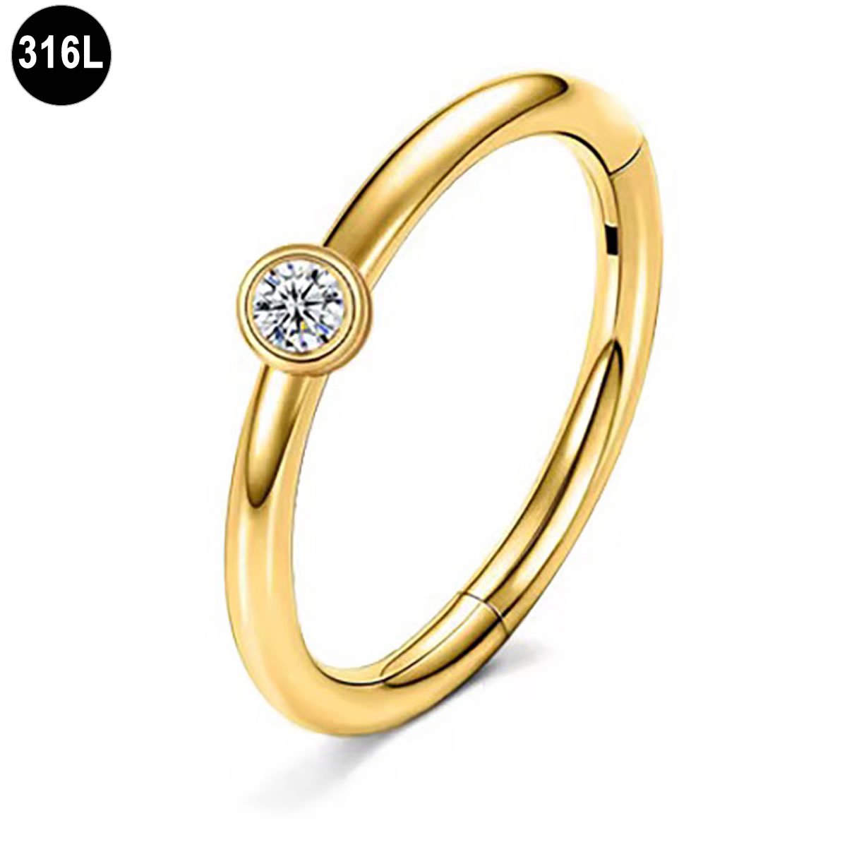 Segment Ring Piercing Goud 8mm – Helix Clicker met Kristal – 1.2mm 316L Chirurgisch Staal
