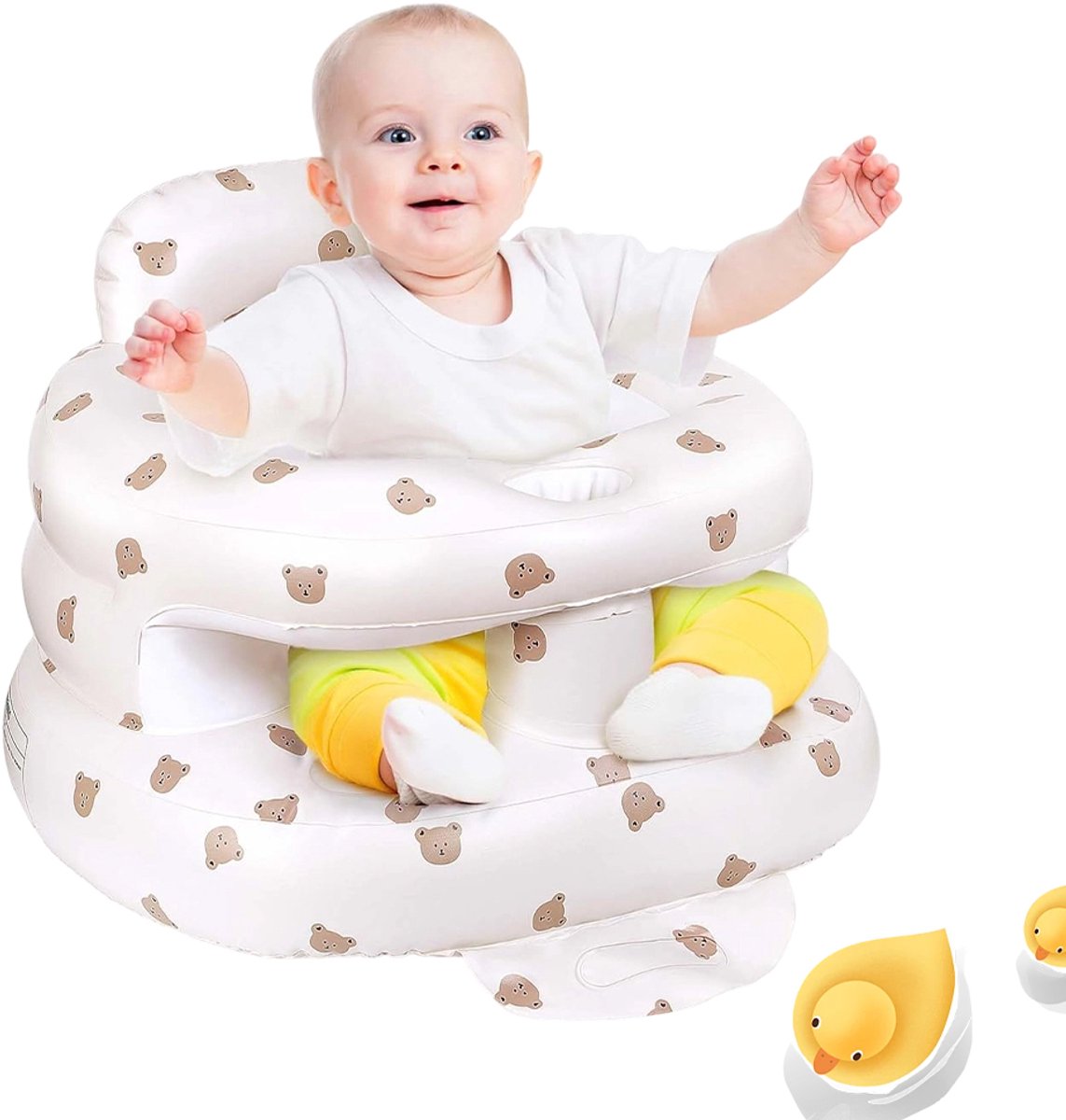 Opblaasbare Babyfauteuil - Baby Stoel met Berenmotief - Ingebouwde Pomp - Verhoogde Rand - Opvouwbaar - 53x50x38 cm - Vanaf 3 Maanden