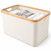 Vellano Opvouwbare Wasmand 45L – Beige – Wasmand met Bamboe Rand – Inklapbare Wasbox met Handgrepen – Heupwasmand – Opbergmand