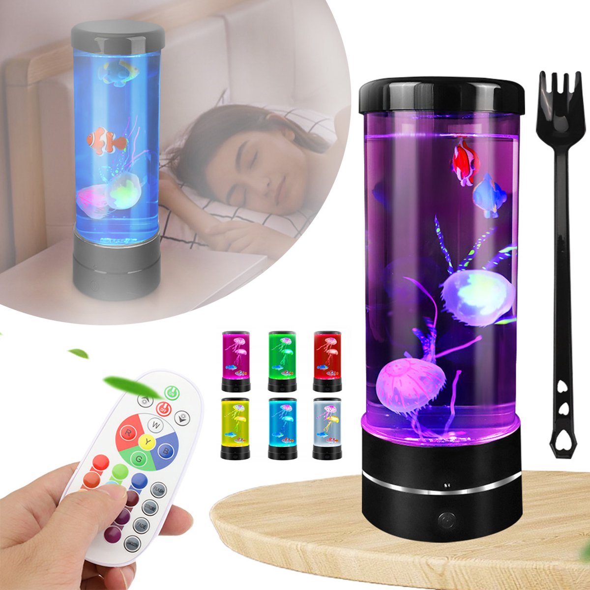 Kwallenlamp, Sfeerlamp Met Kwallen-Aquarium, 17 Kleurmodi, Met Realistisch Zwevend Effect, Cadeaus Voor Kinderen.