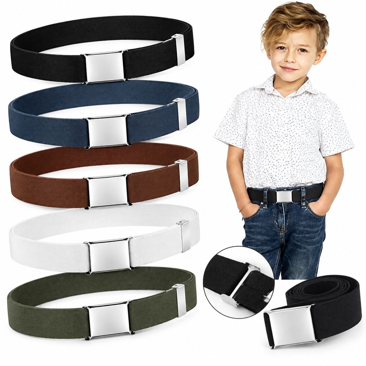 VHV - Taillebanden - 5 stuks - Verstelbaar - Kindergordels zonder gesp - Broekgordels - Unisex - voor jeans
