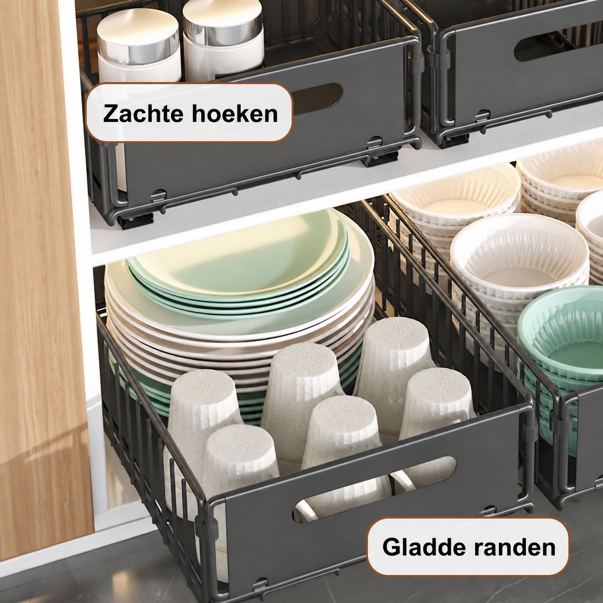 Keukenrek 2 Stuks - Uitschuifbaar Kastrek - Opbergrek voor Keukenkast en Gootsteenkast - Lade Organizer voor Kruiden en Keukenspullen - Zwart — cadeau in Cadeau-ideeën - foto 3